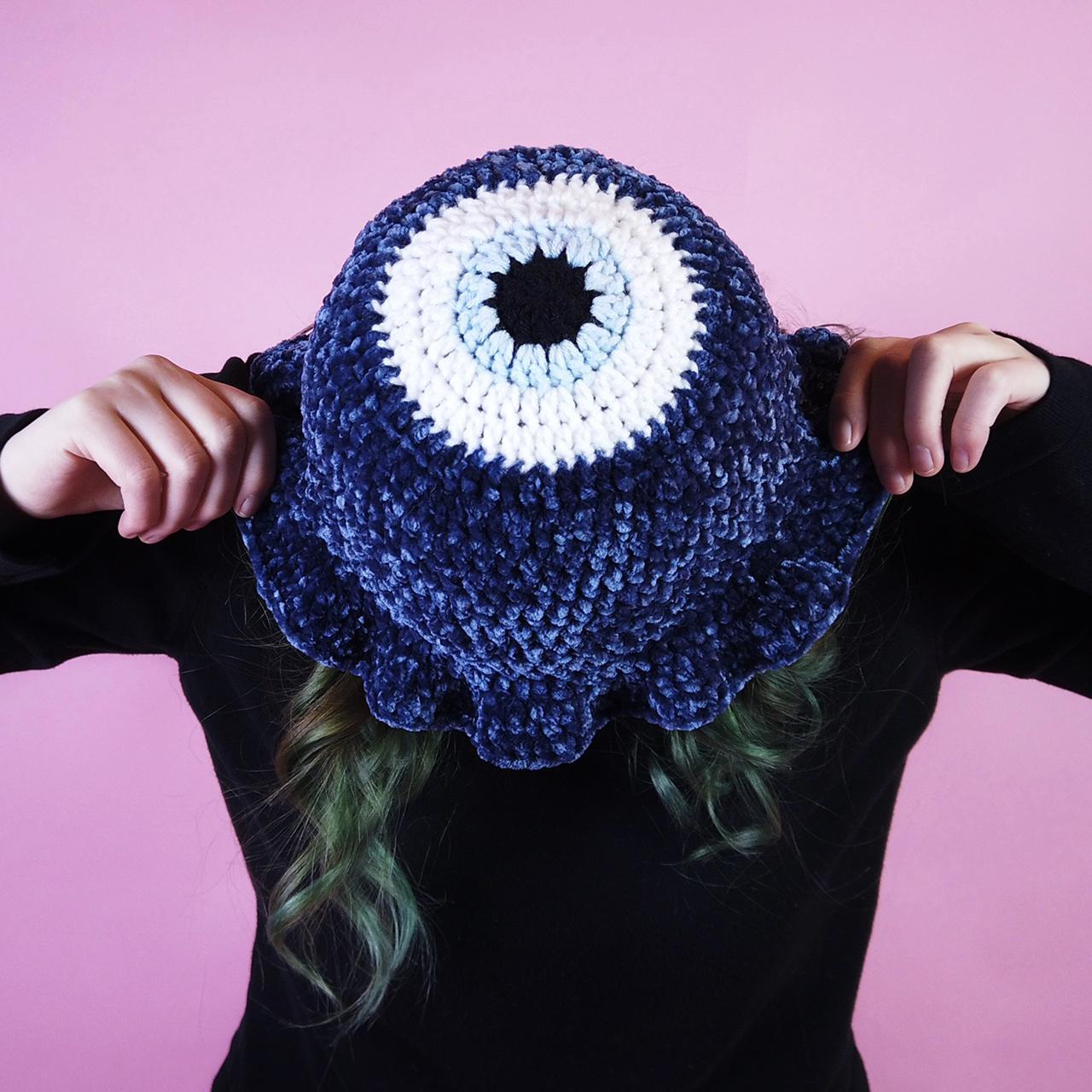Blue Evil Eye Crochet Bucket Hat