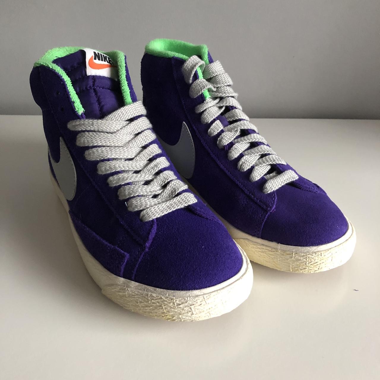 purple and green nike blazers