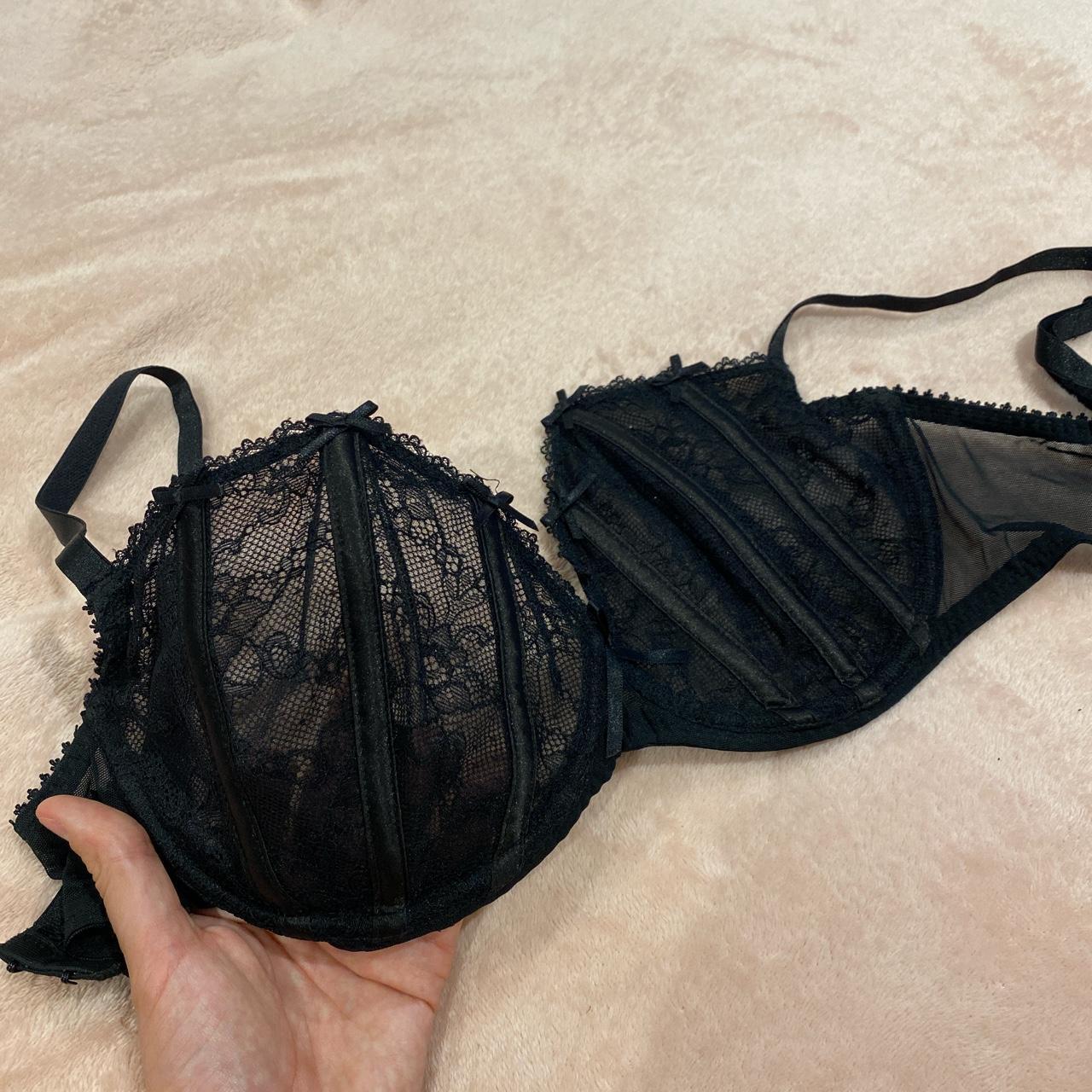 Ann summers black ribbed lace bra. - Depop