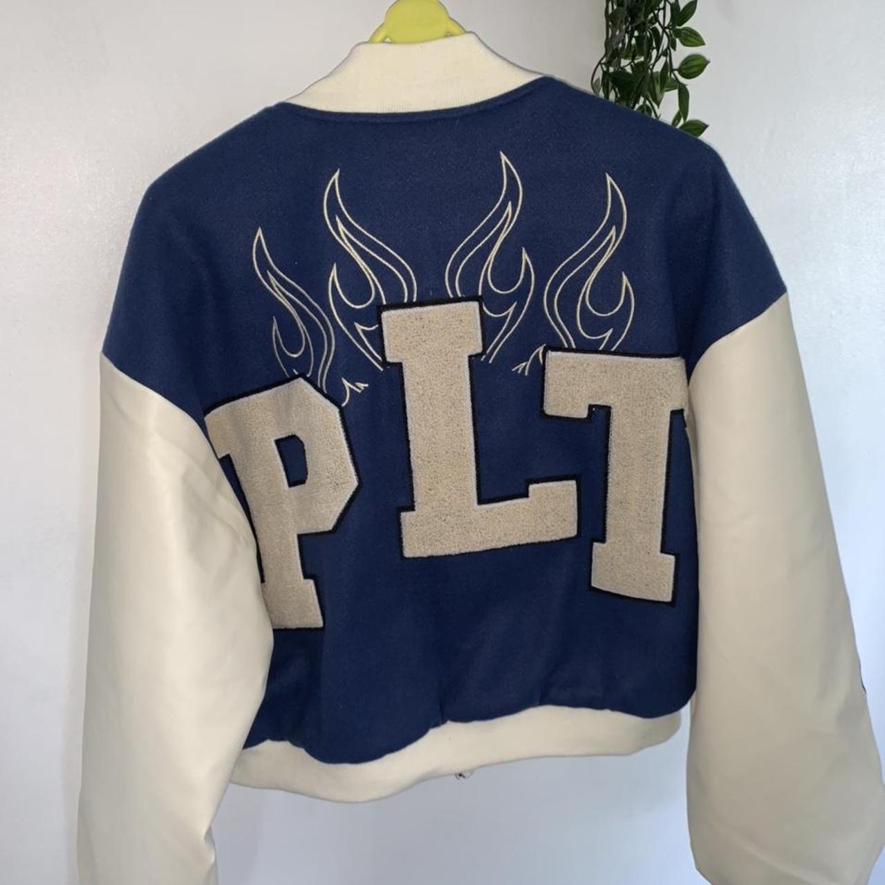 PLT Varsity bomber jacket blue leather... Depop