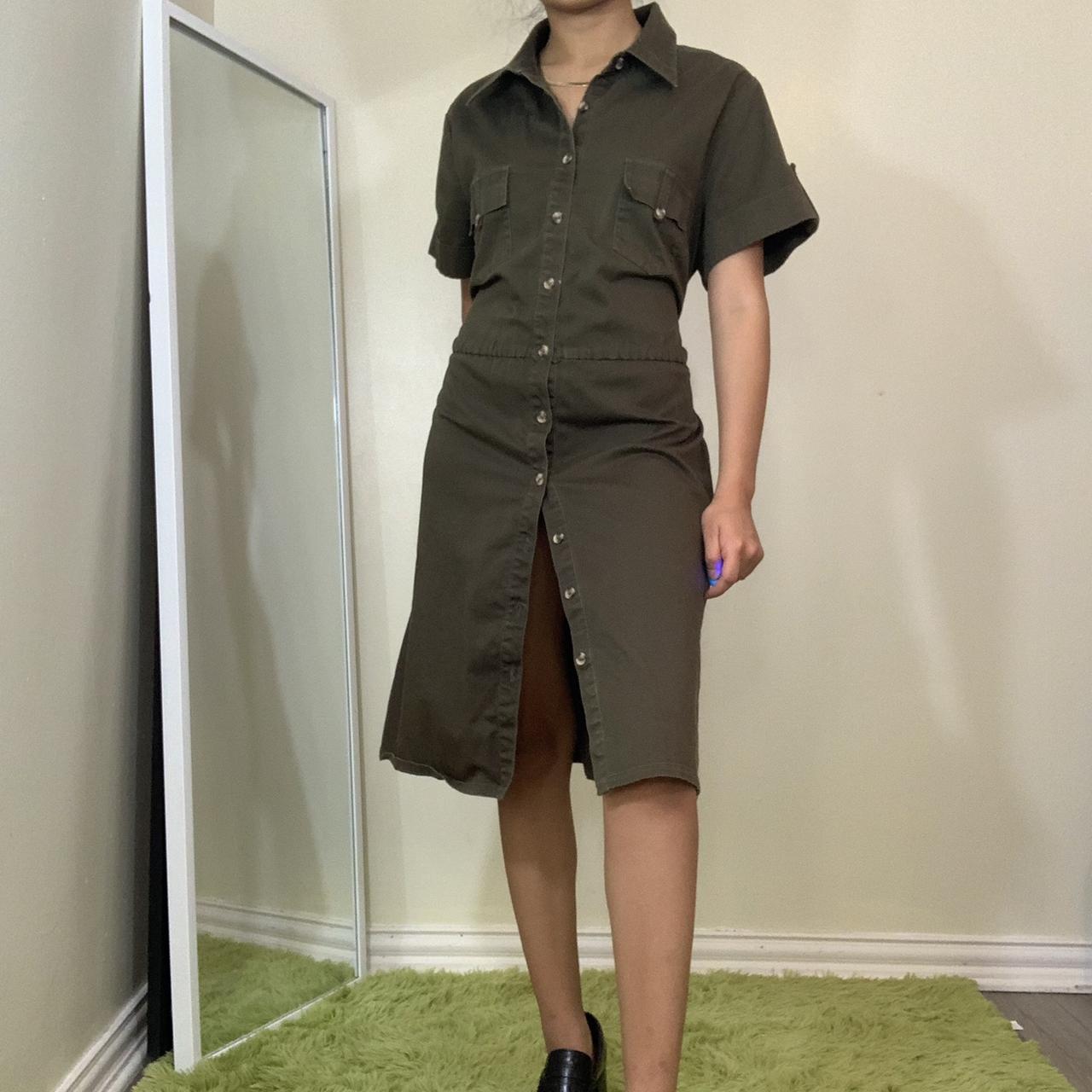 Vintage Army Green Casual Dress Army green shirt... Depop