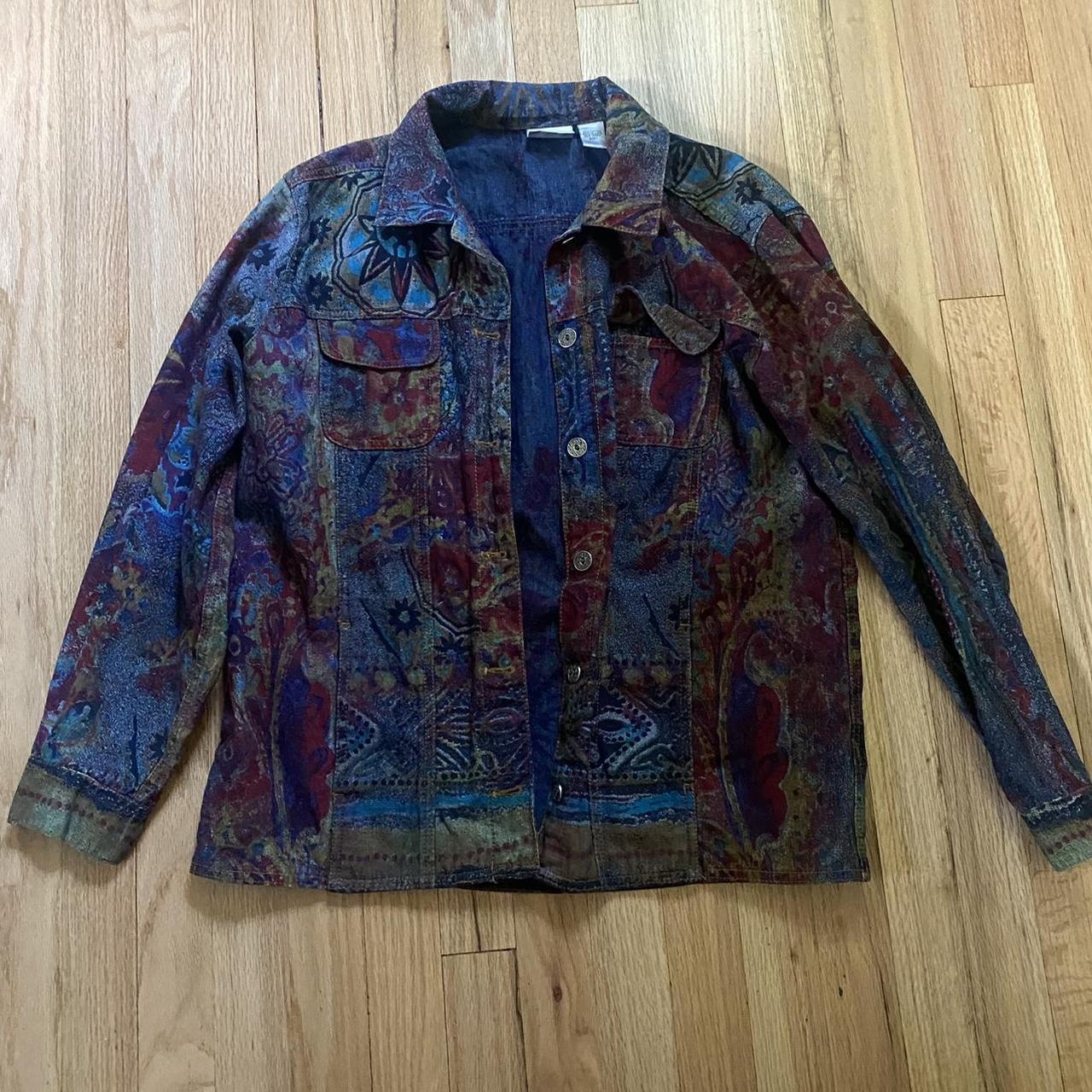 Multicolored, jean jacket. Hippie vibe, relaxed fit. - Depop