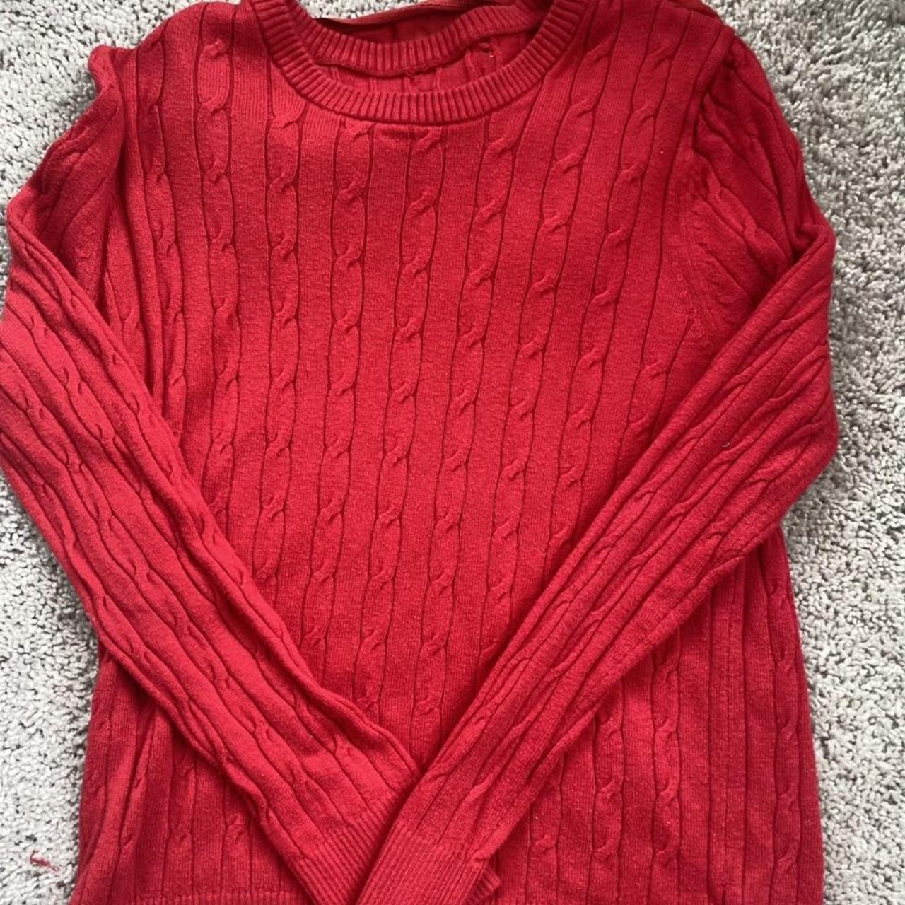 Red cable knit sweater Comfortable and light size... - Depop