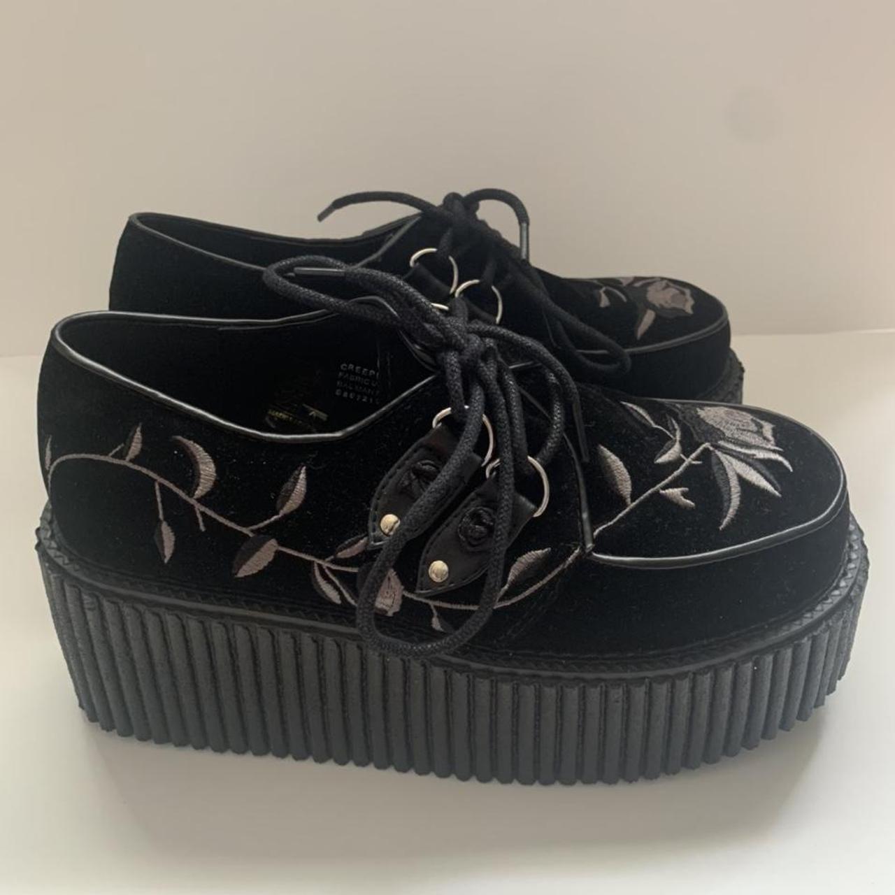 Worn once demonia creepers with velvet rose design.... Depop