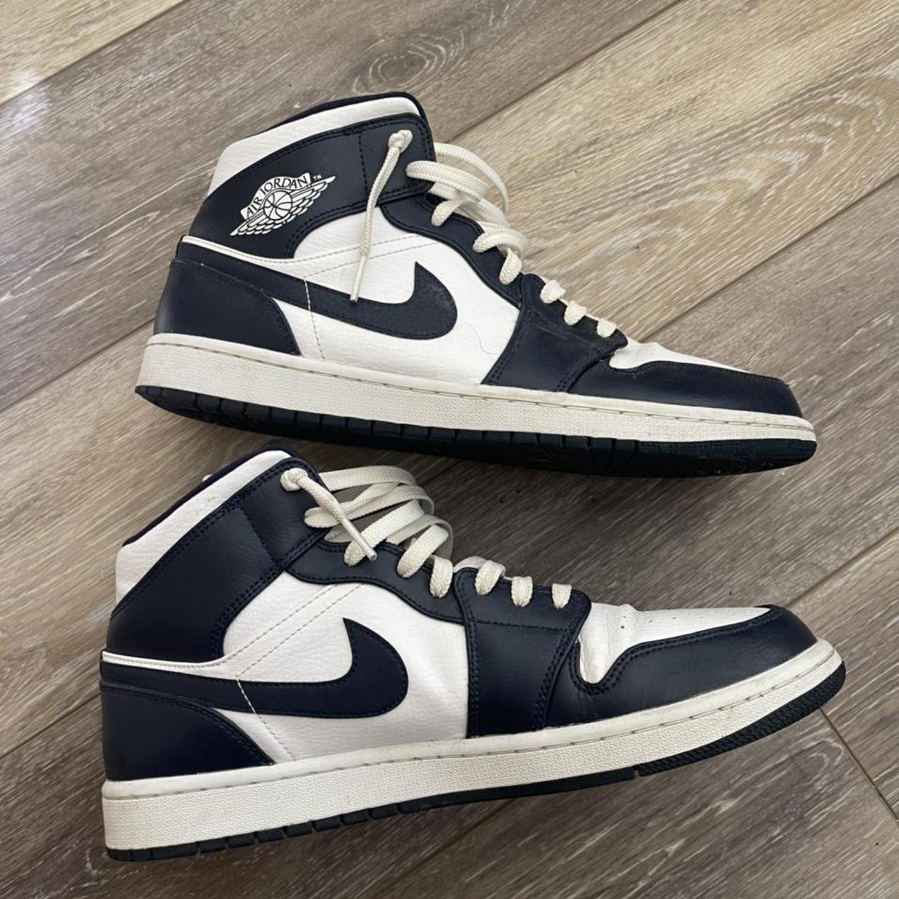 Jordan 1 mid obsidian. Good condition, small stain... - Depop