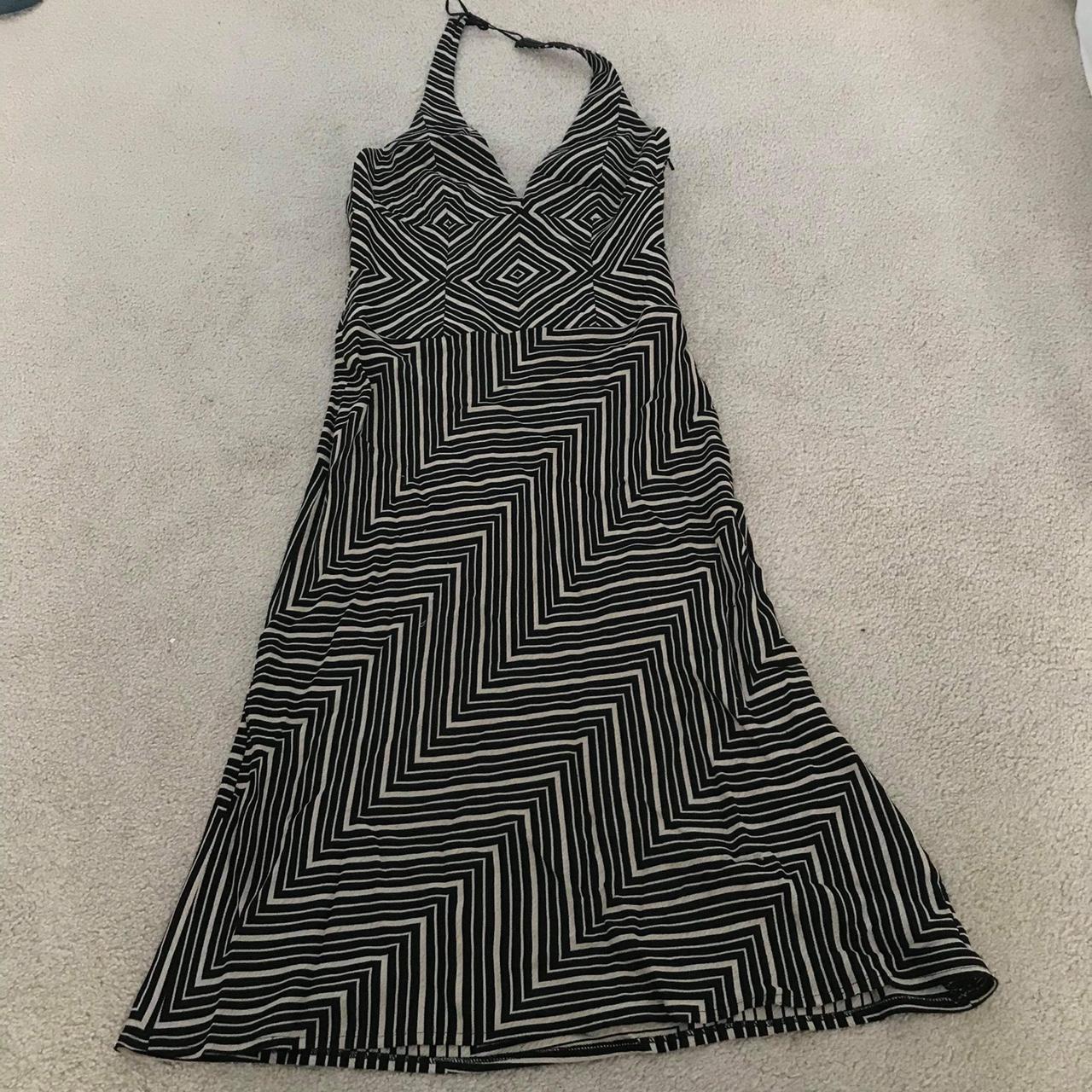 Mango zig zag halter neck dress Mango Black Camel