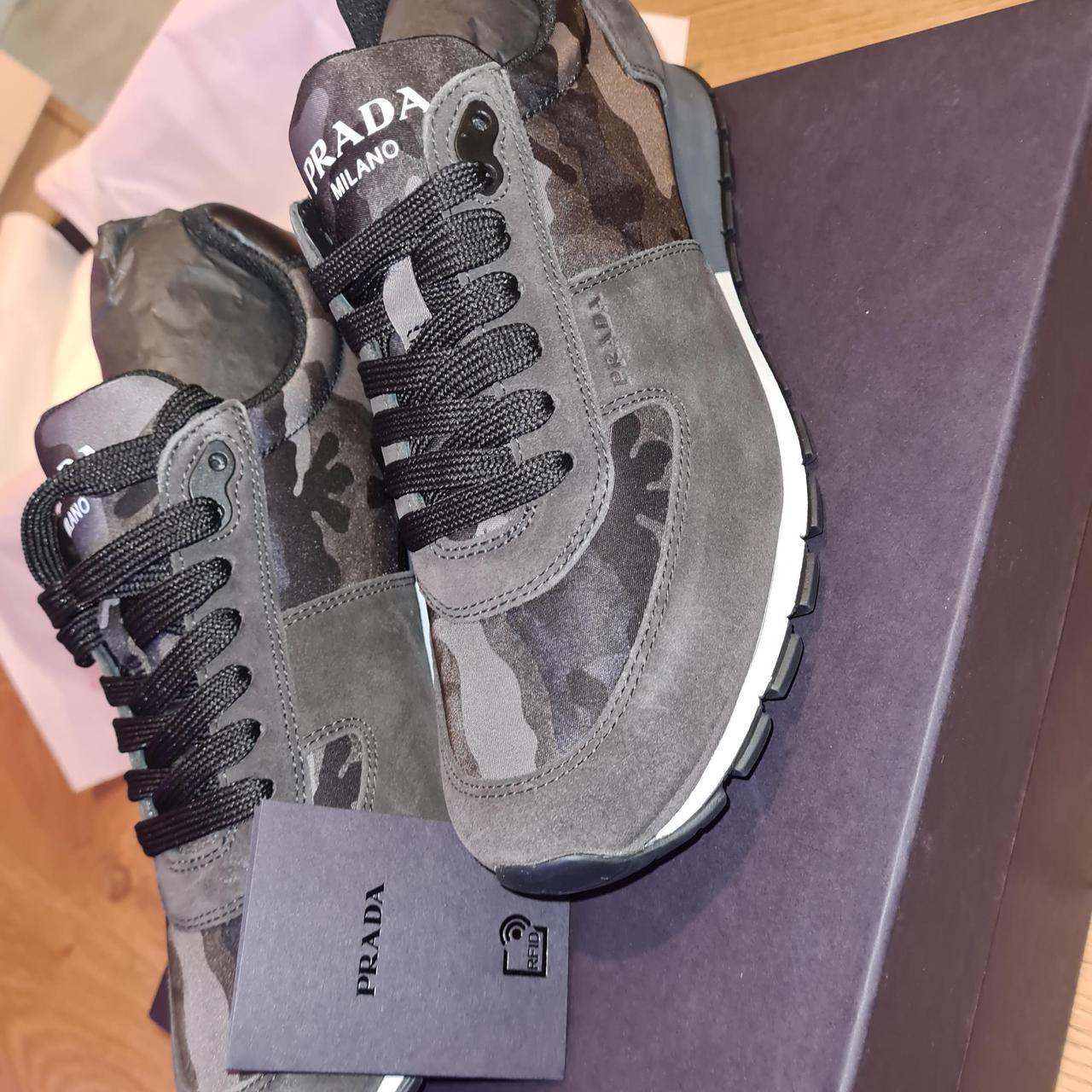 Mens grey hotsell prada trainers