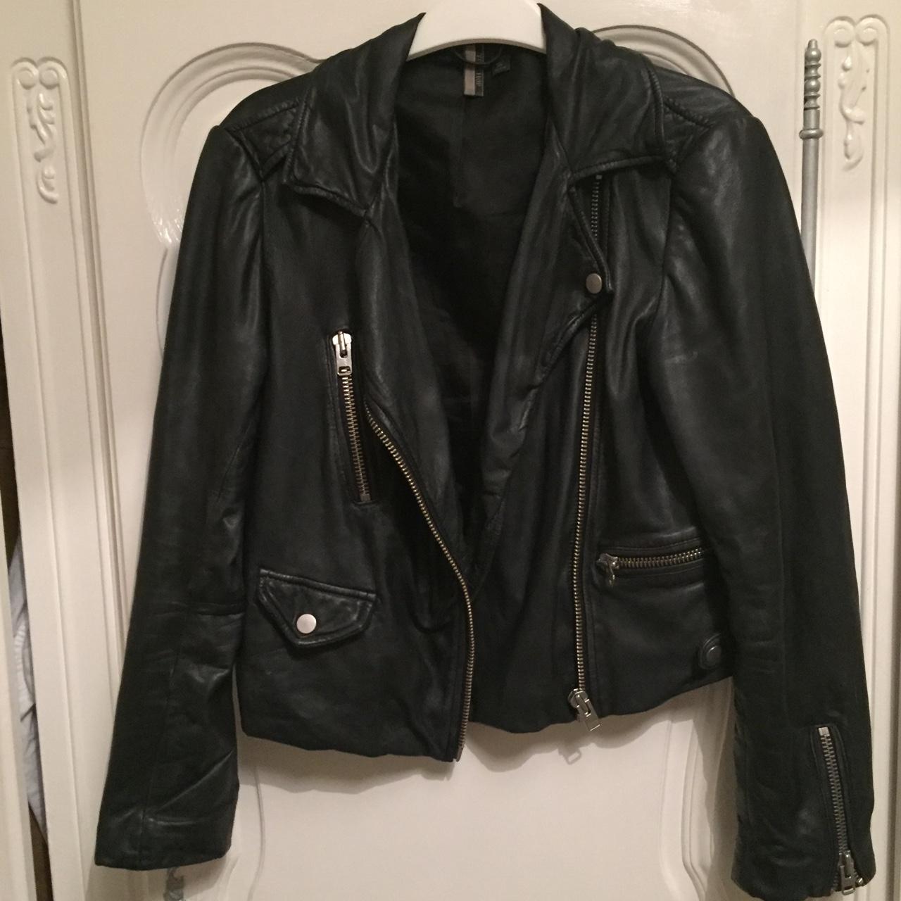 TOPSHOP 100% leather jacket Size 8 cropped washed... - Depop