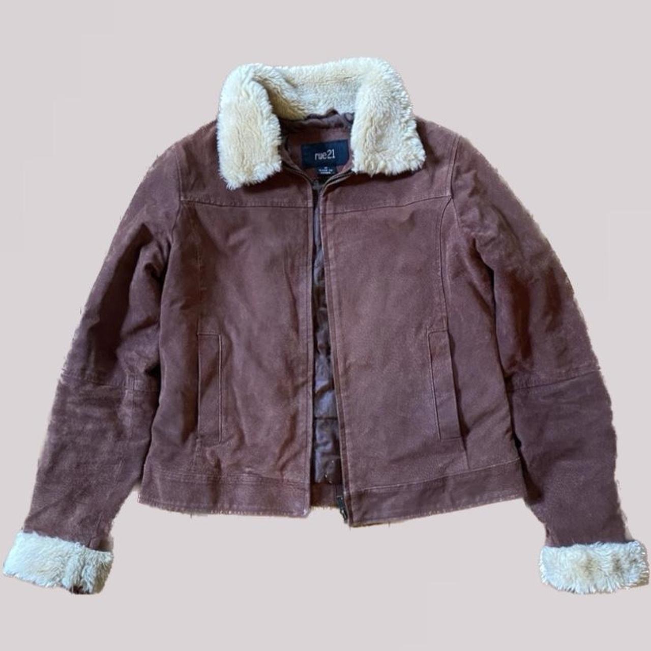 Womens Rue 21 brown zip up jacket. Sherpa lining... - Depop