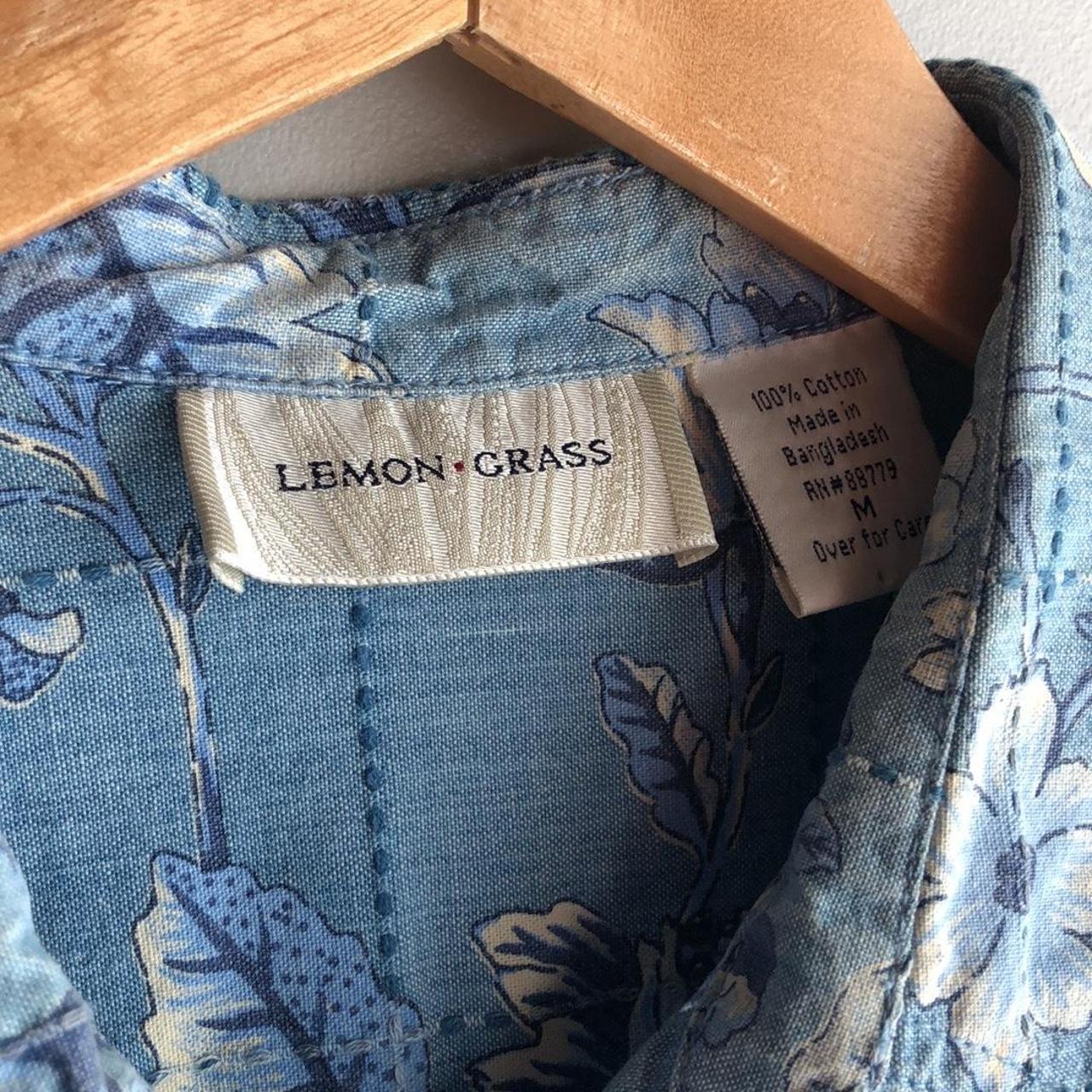 Vintage 90s Lemon Grass Cotton Denim Floral Button... - Depop