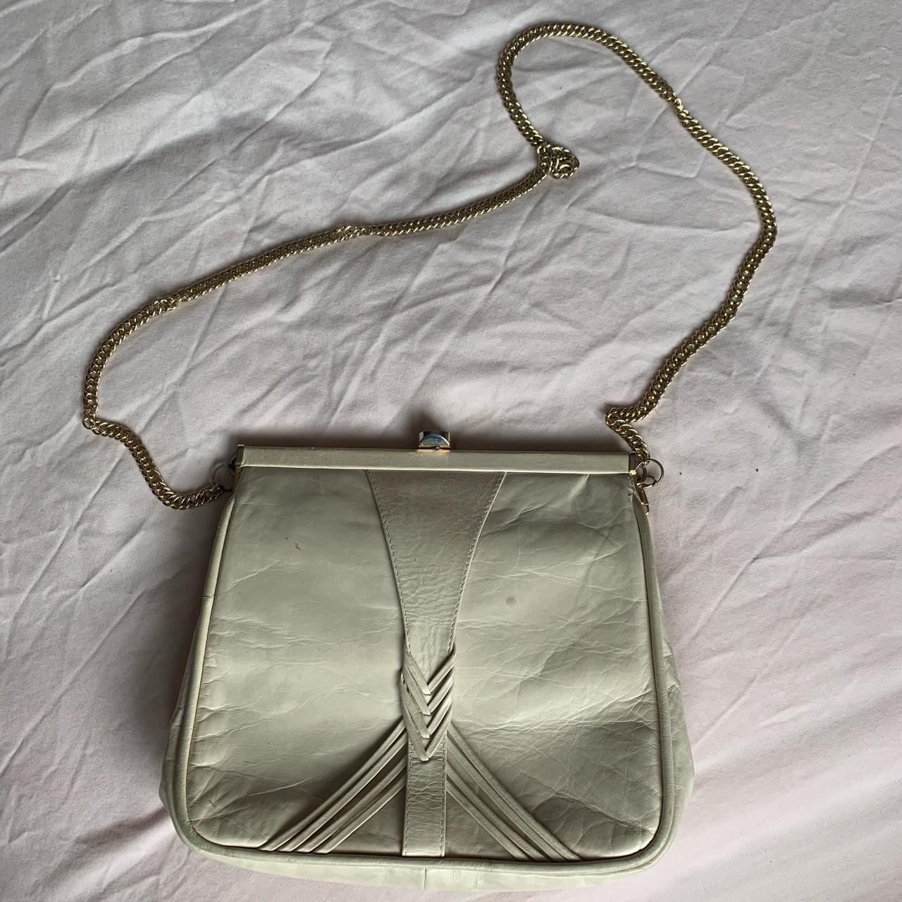 DISSONA Beige&White Top Italian Leather Bag - Depop