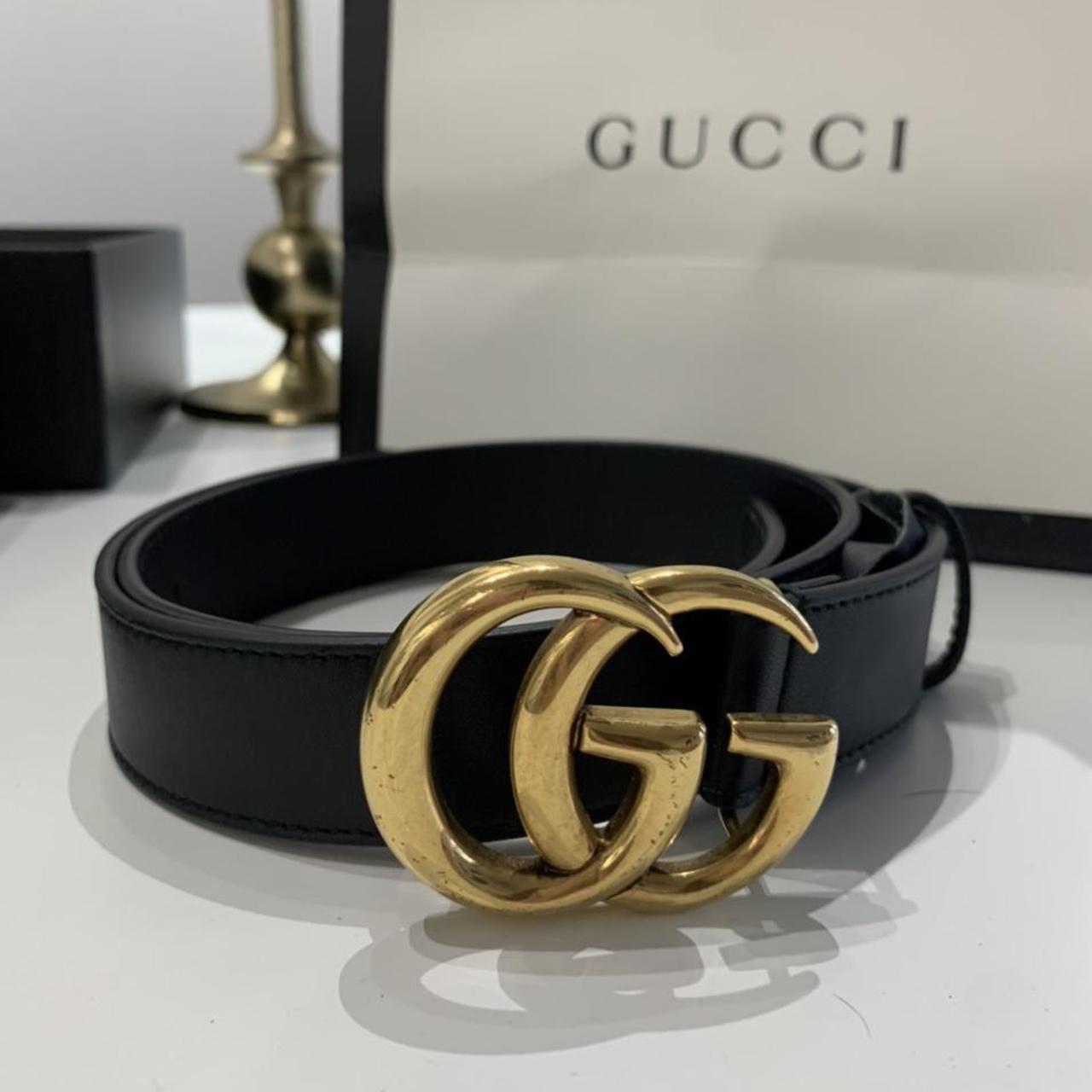 Gucci Women's Black and Gold Belt | Depop