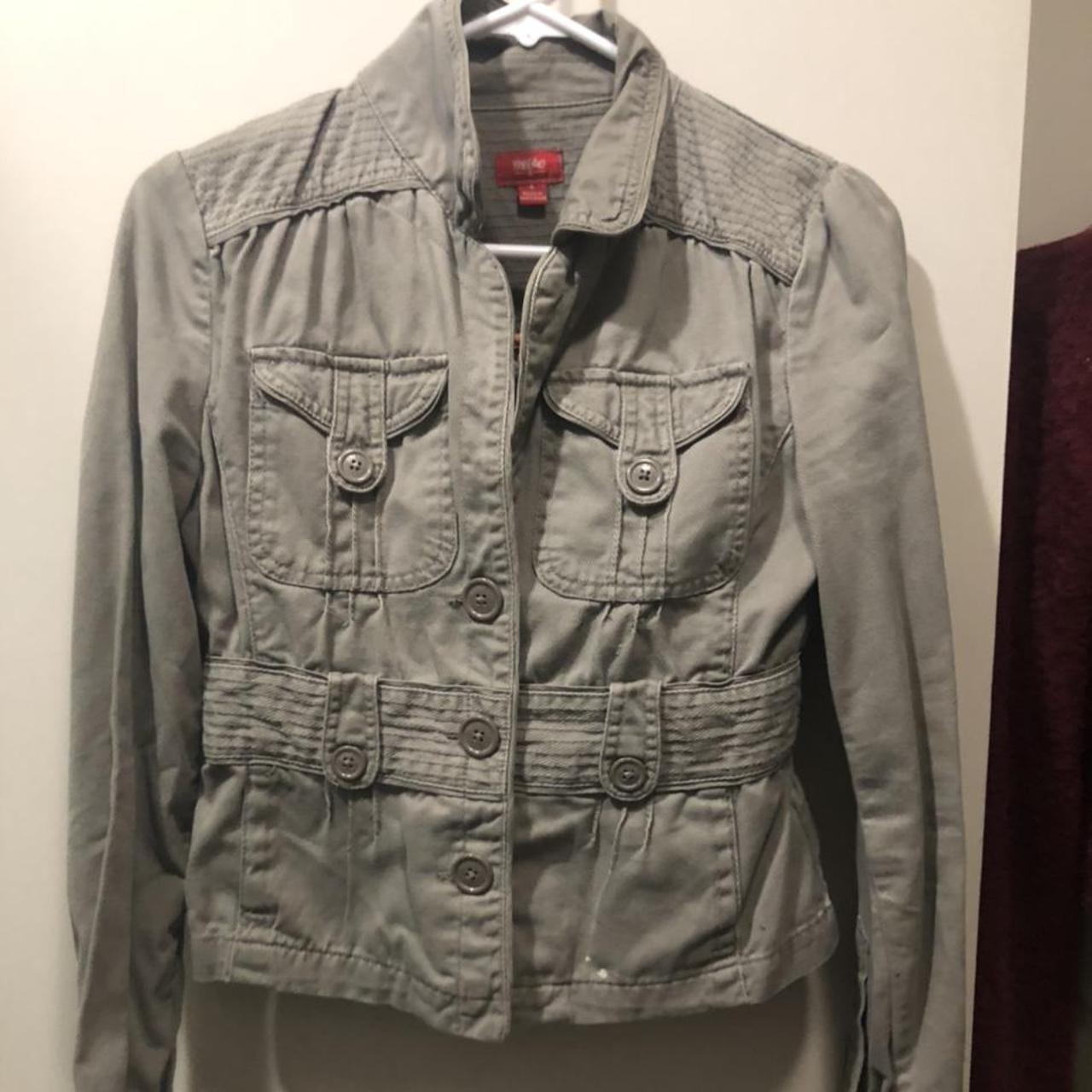 Grunge y2k denim muted army green jacket in size... Depop