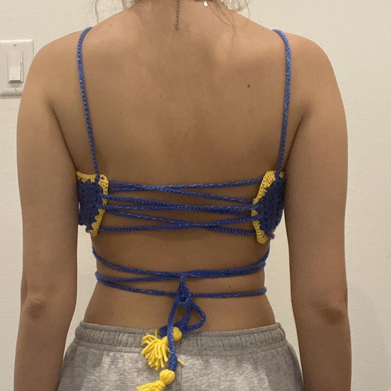 Women's Yellow and Blue Crop-top (2)
