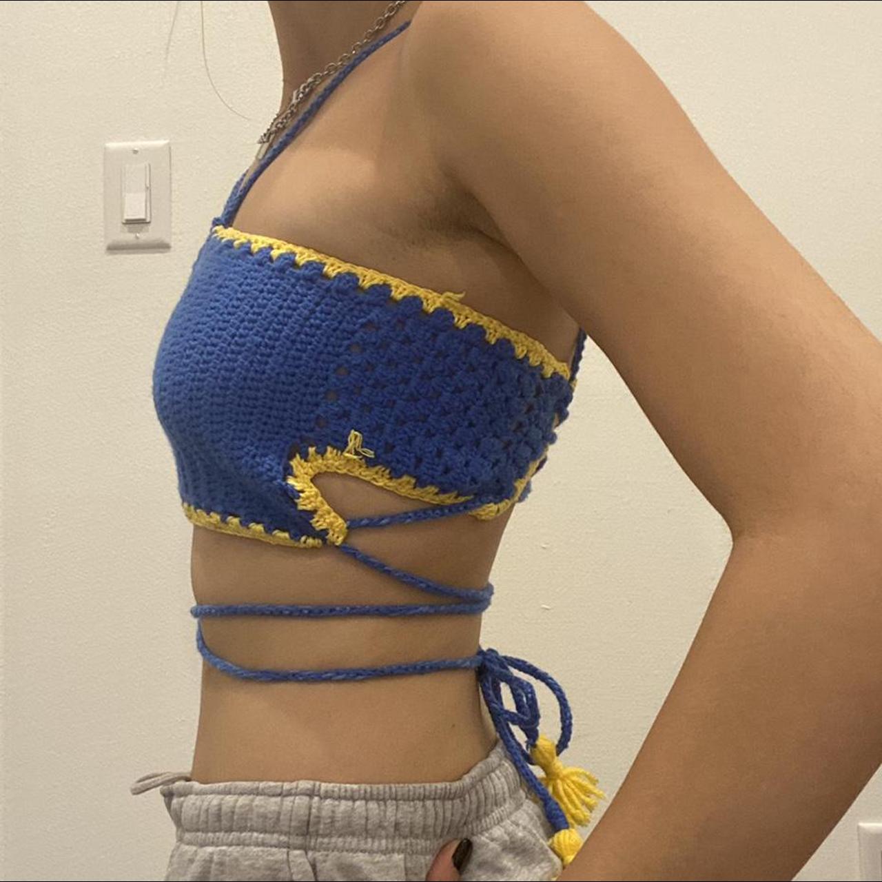 Women's Yellow and Blue Crop-top (3)