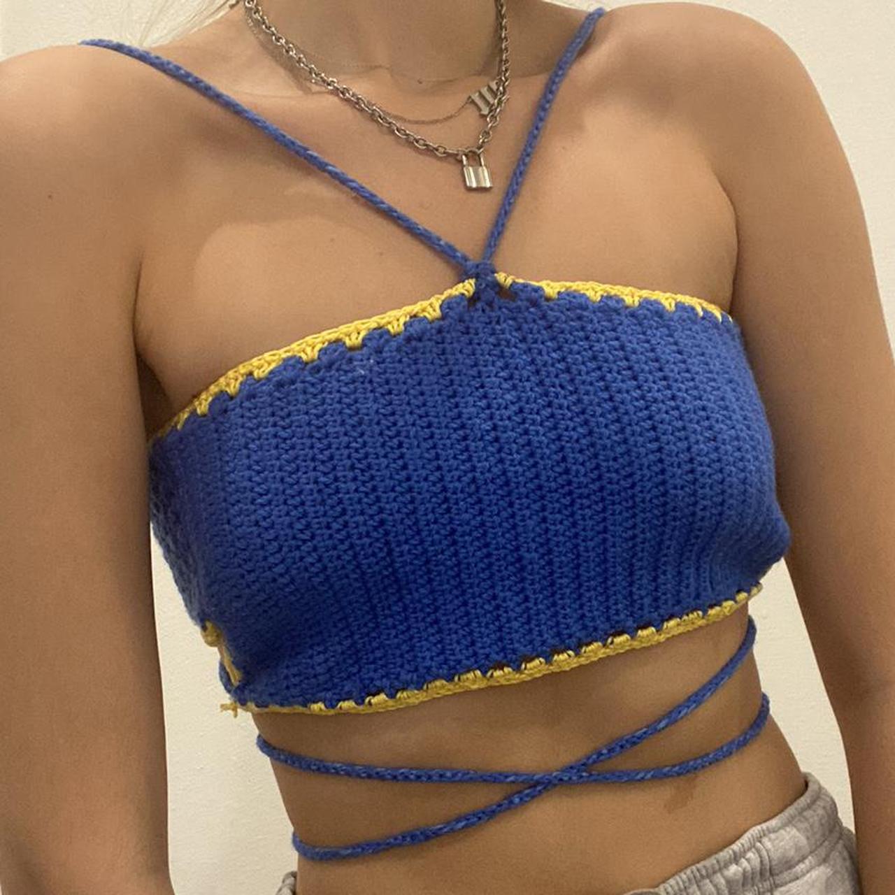 Women's Yellow and Blue Crop-top (4)