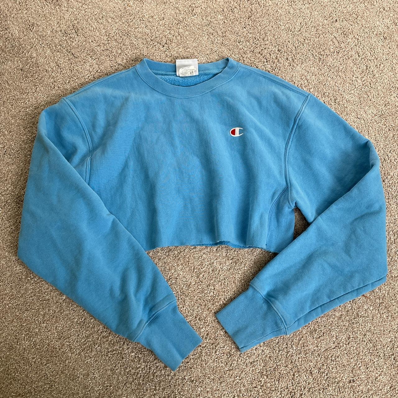 Champion Sky Blue Cropped Crewneck Literally one of Depop