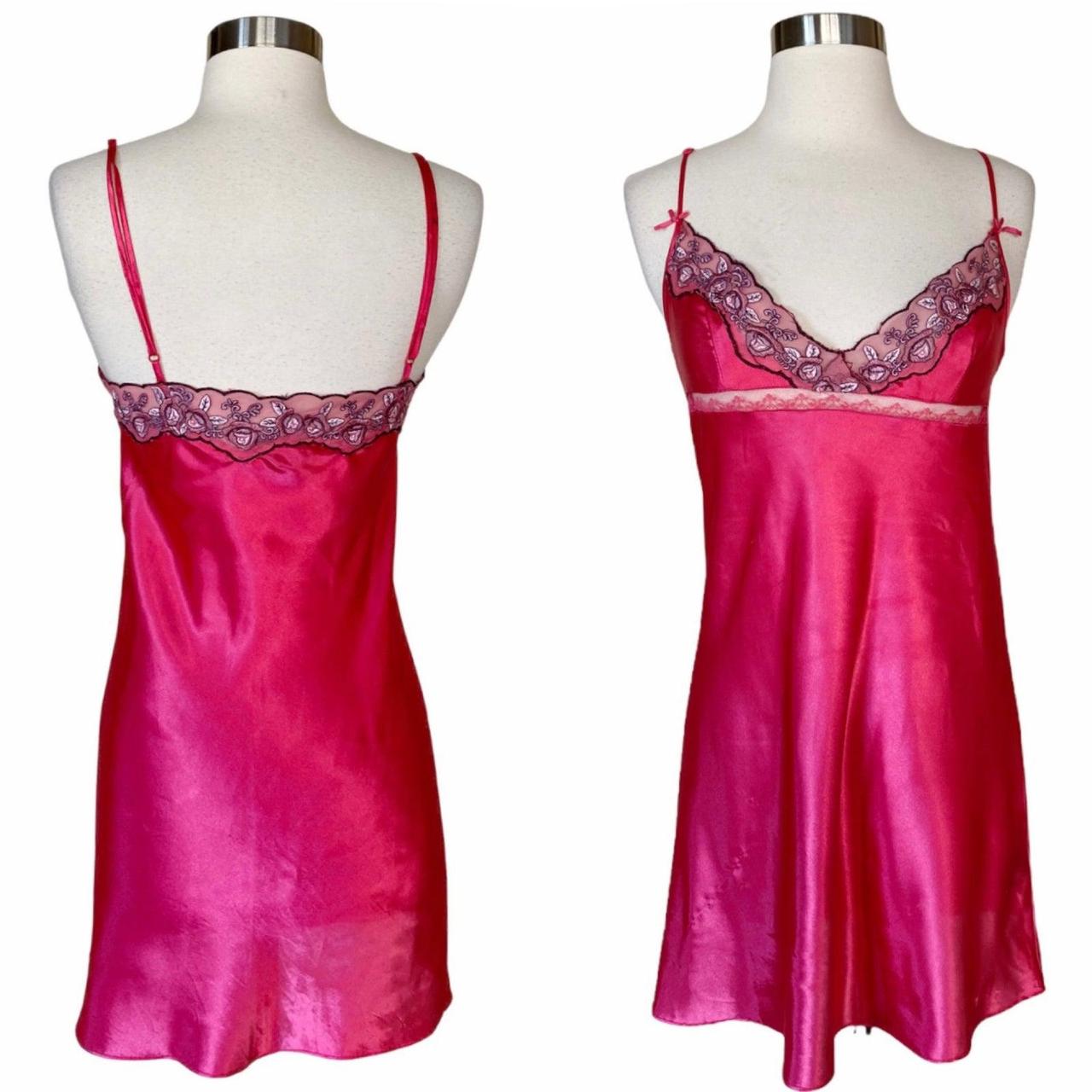 Silky Pink Satin Slip Lingerie Embroidered Lace... - Depop