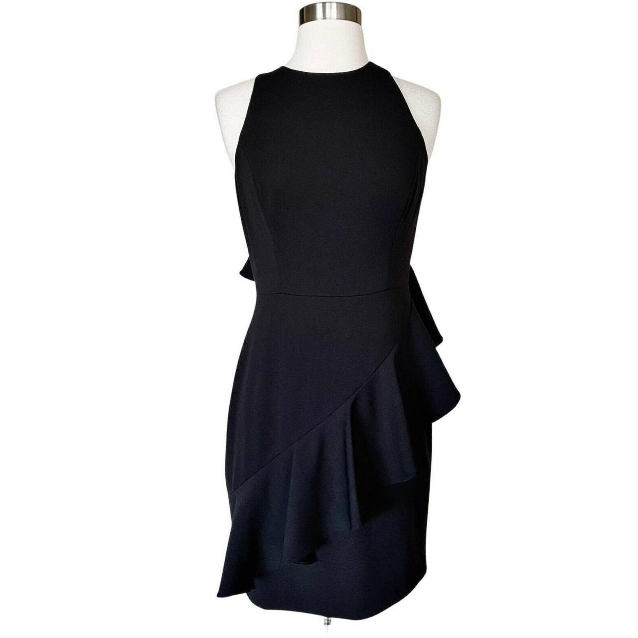 AIDAN MATTOX Black Dress Crepe Scuba Flounce Halter