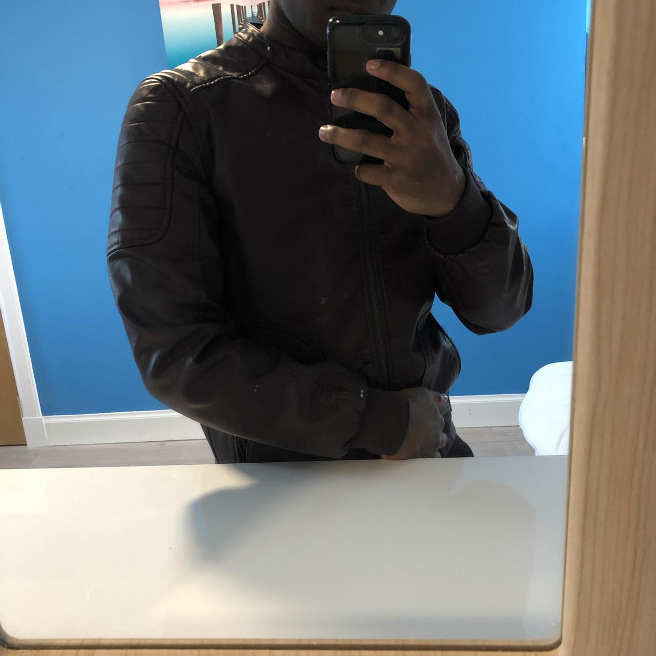 Men's brown leather jacket from Primark. The jacket... - Depop