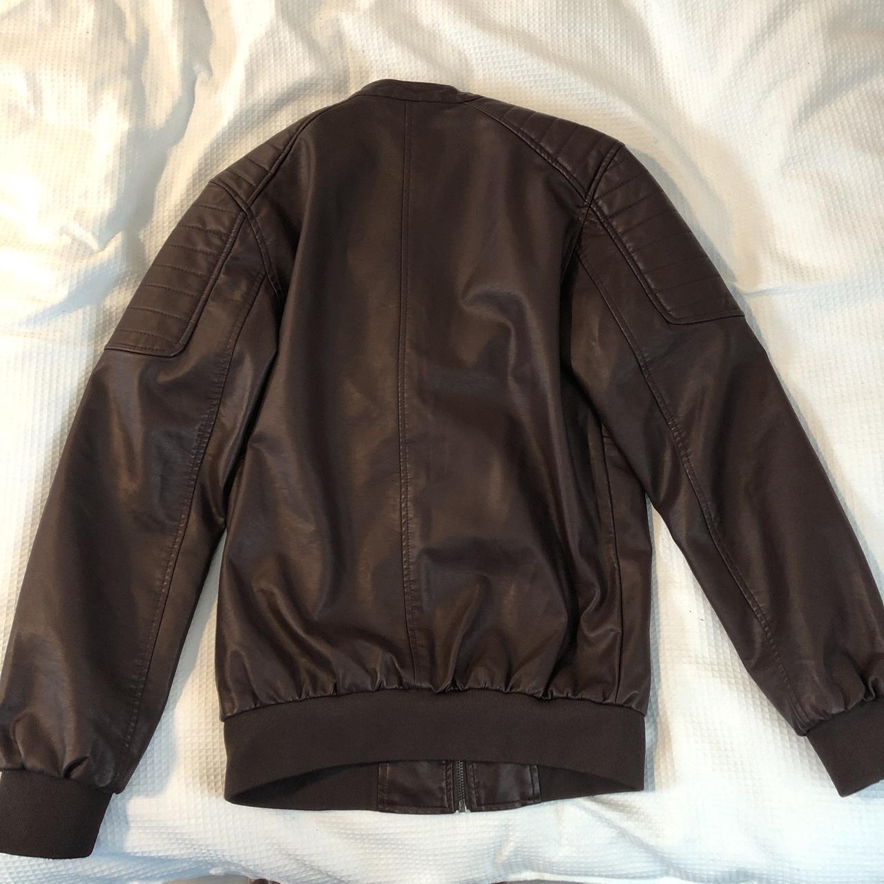 Men's brown leather jacket from Primark. The jacket... - Depop