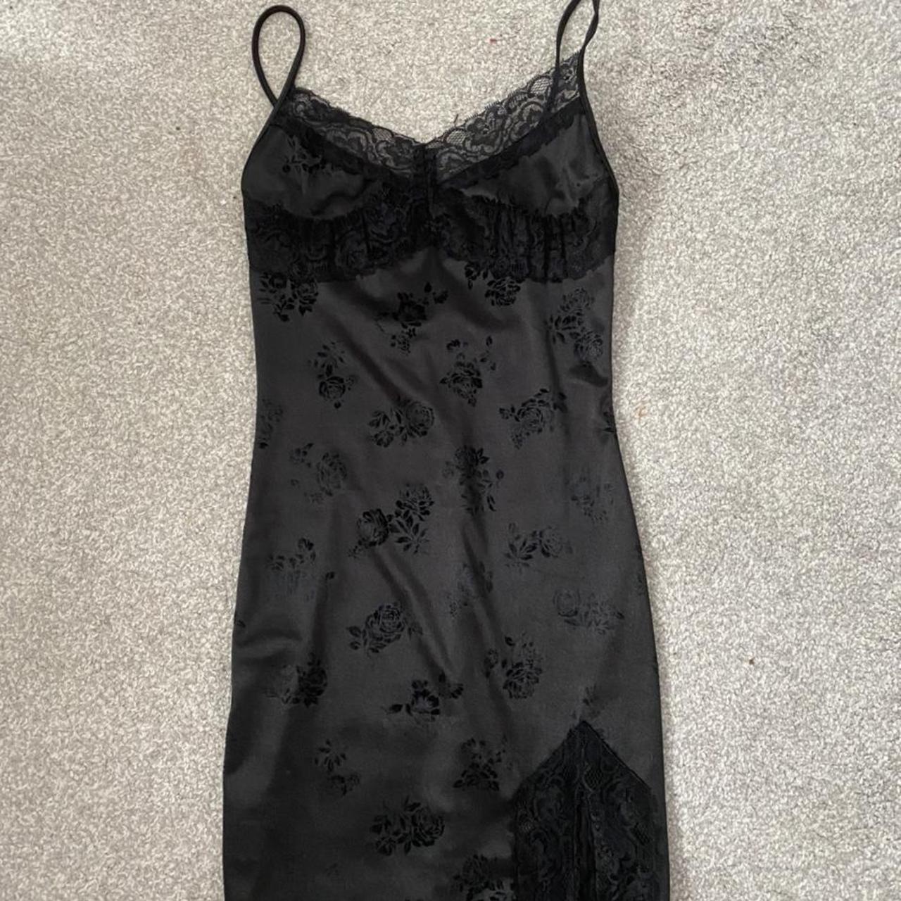 Motel Rocks Black Dress With Lace Trim Black Motel Rocks Satin