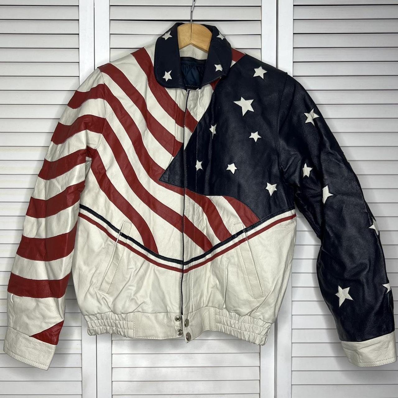 USA STAR SPANGLED LEATHER JACKET - okay, Evel... - Depop