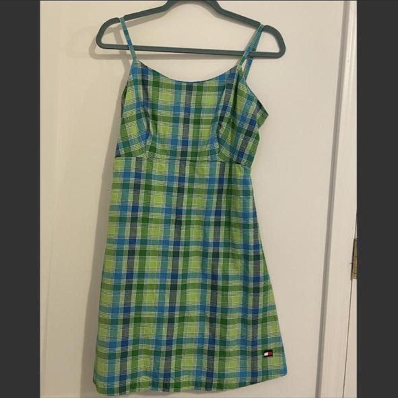 Tommy Hilfiger Women's Blue and Green Dress | Depop