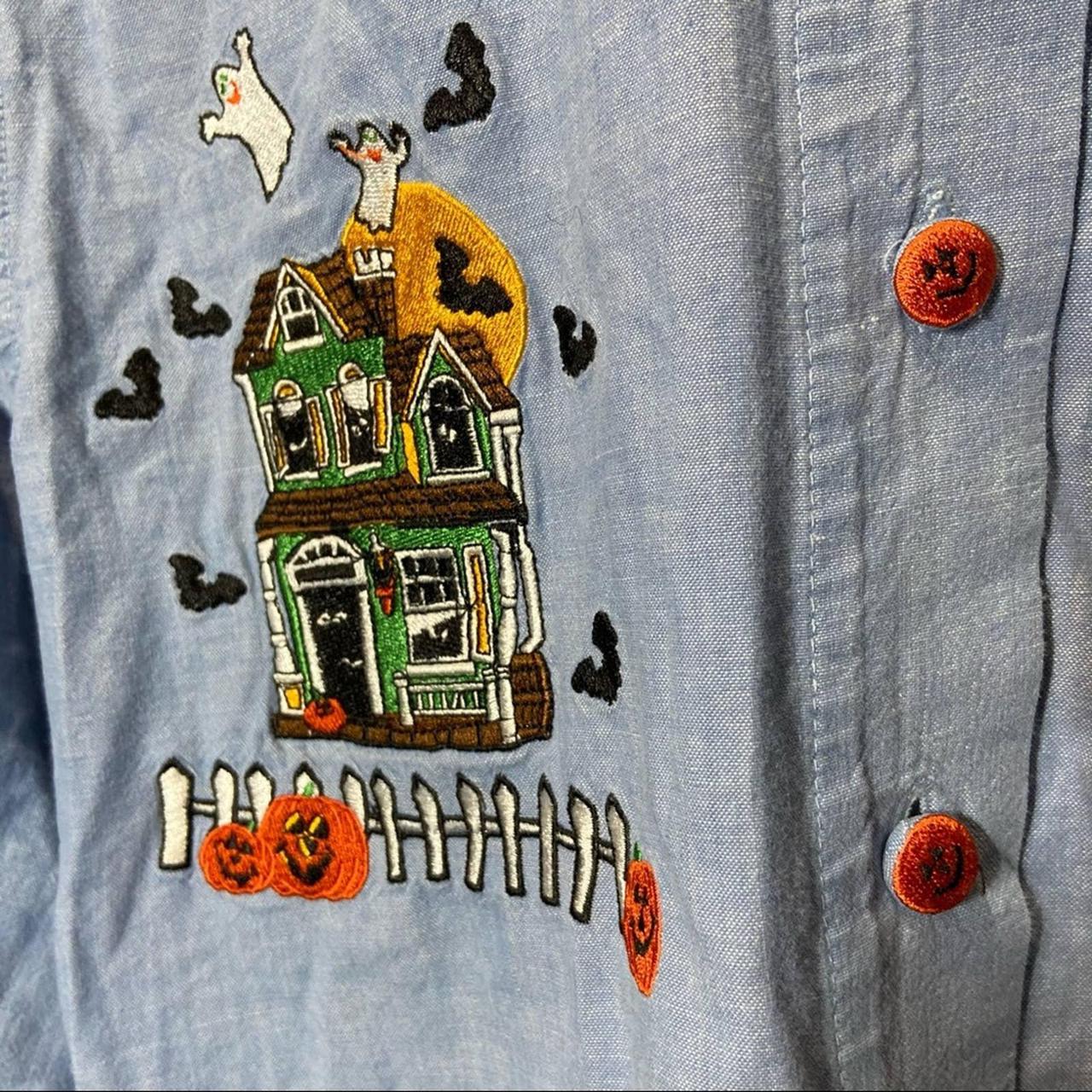 Karen Scott Halloween button down denim... - Depop