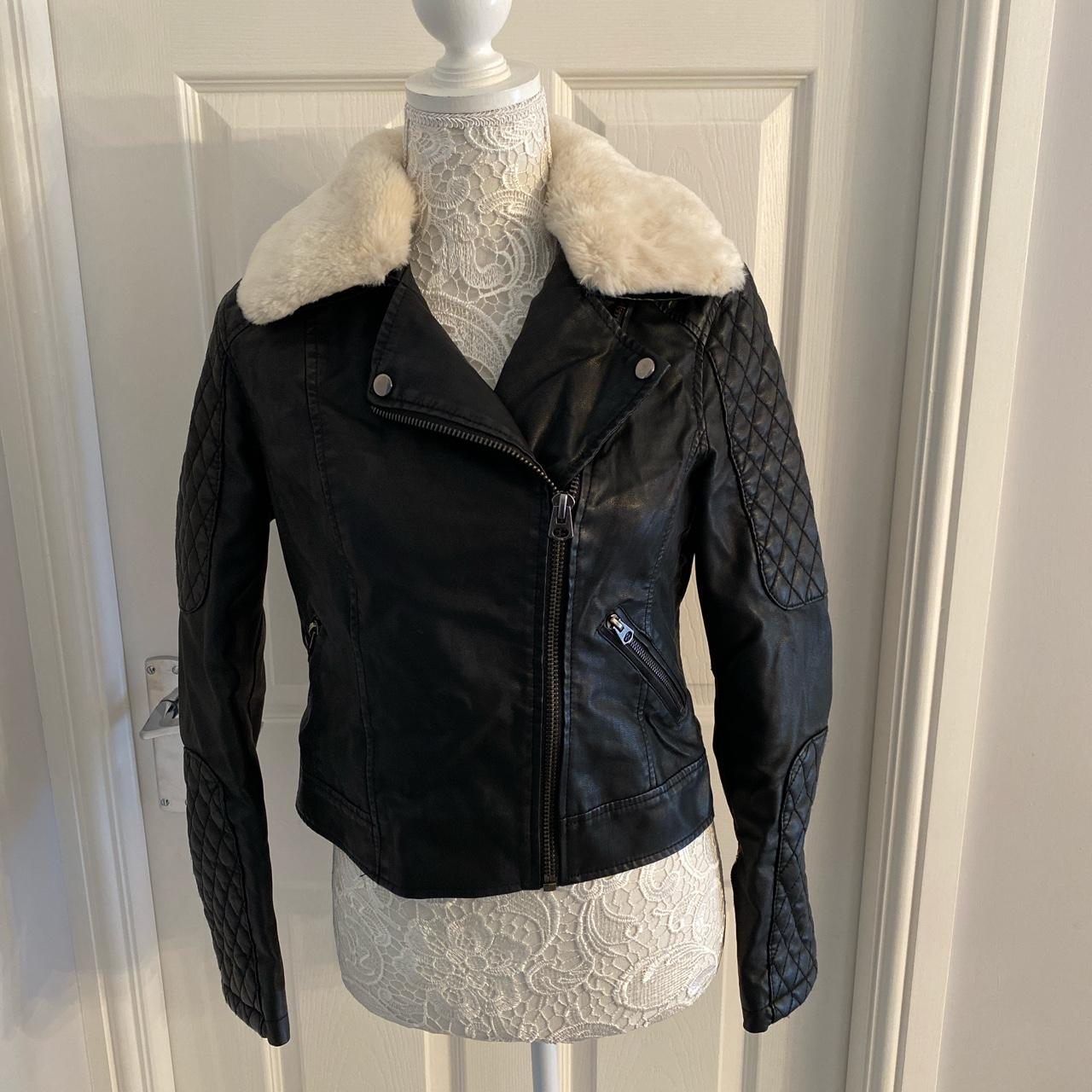 topshop leather jacket with fur