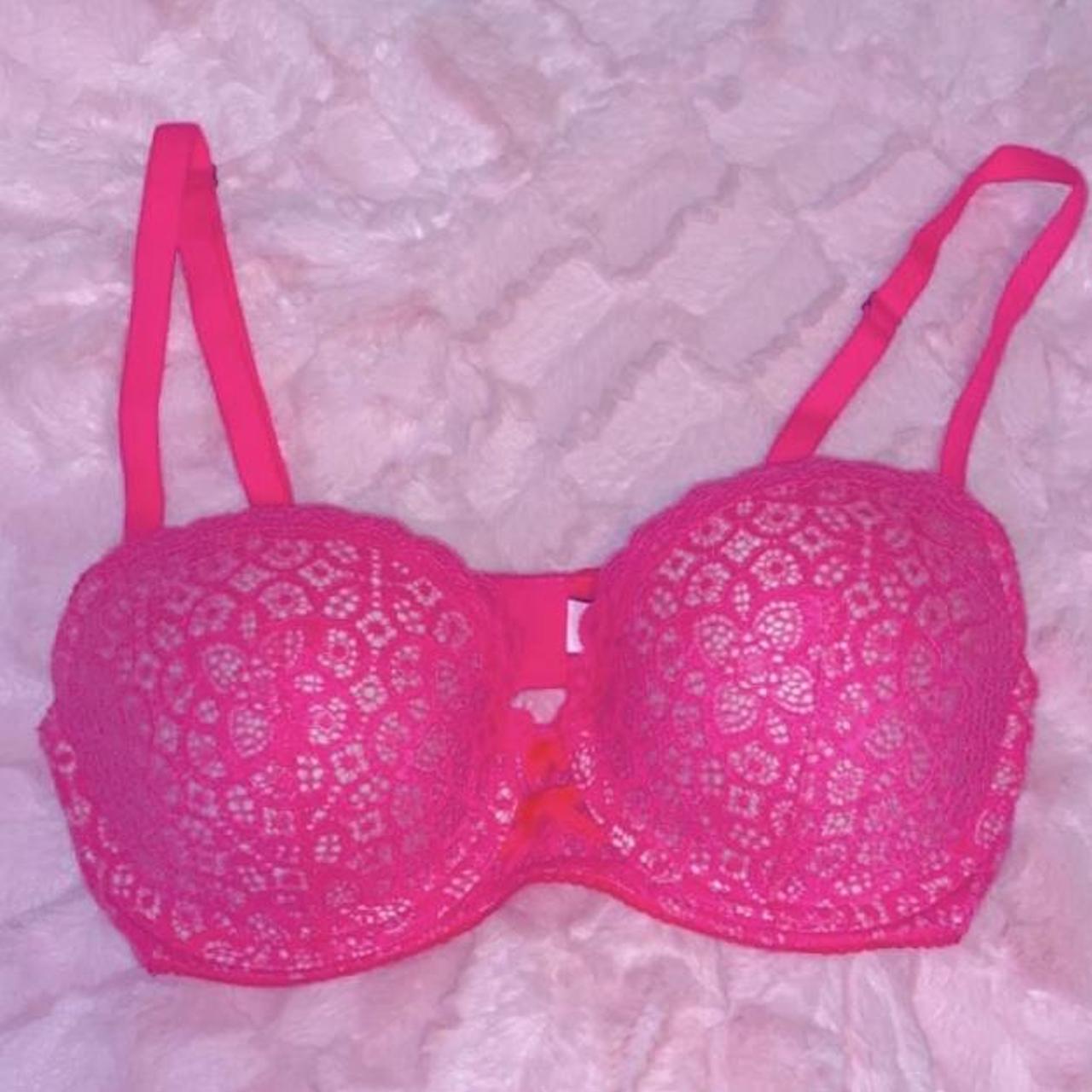 Victoria's Secret Hot Pink Lace Bra • Mesh Straps • - Depop