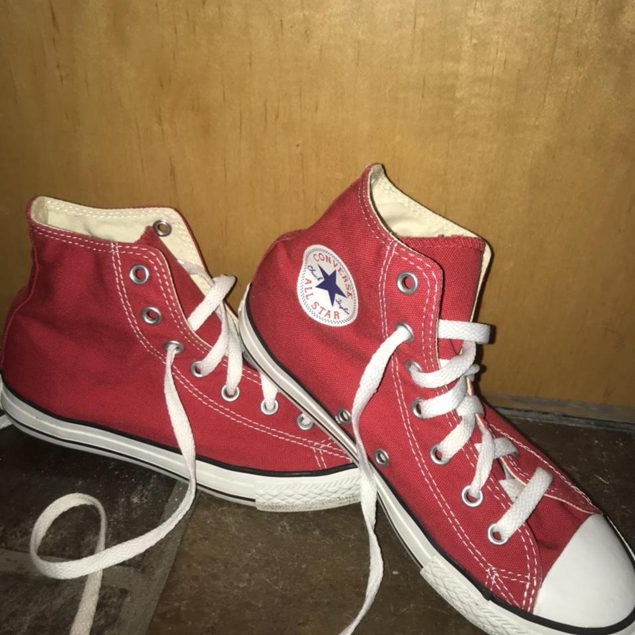 Red high top converse Size 2.5 wud fit size... - Depop