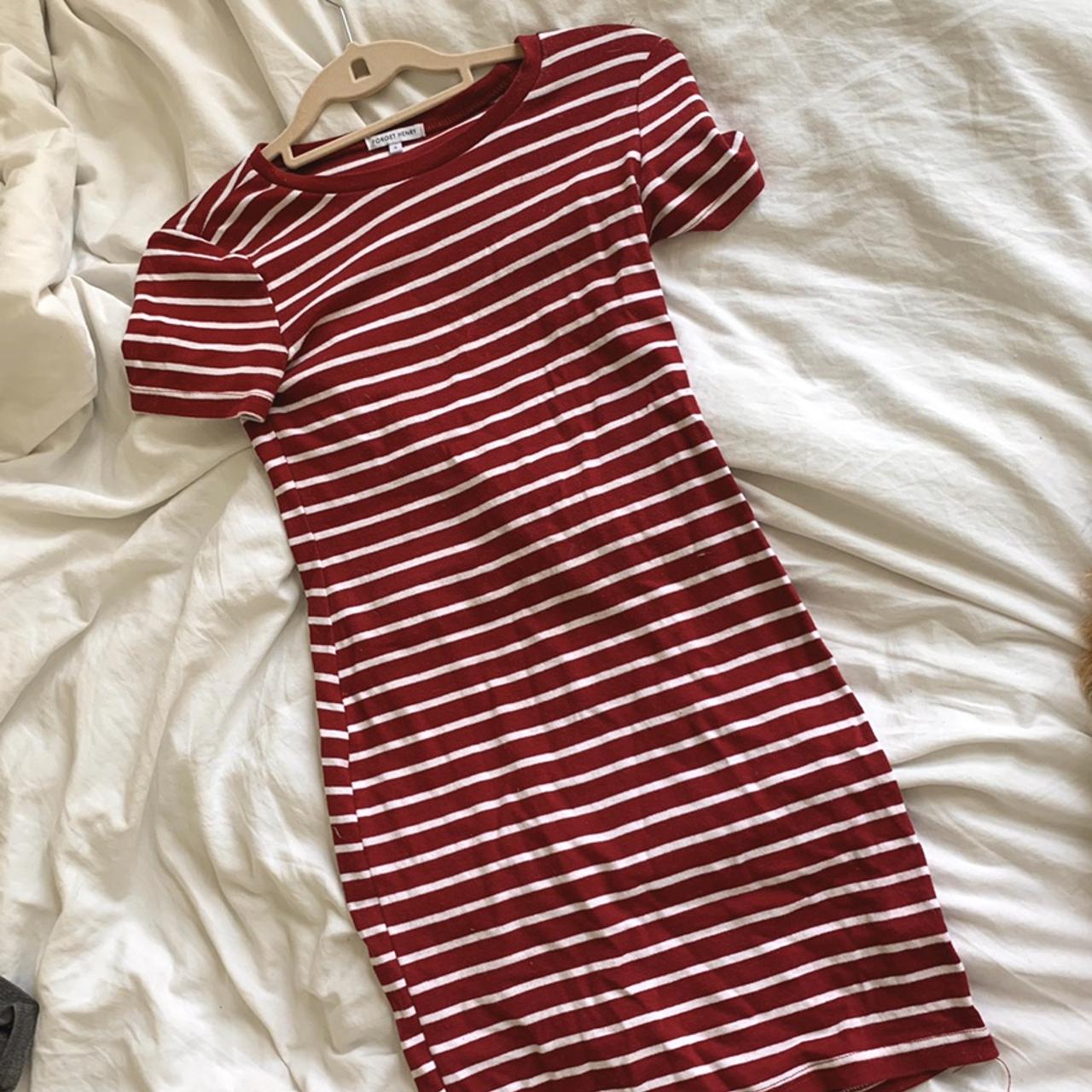 maroon and white striped t shirt dress