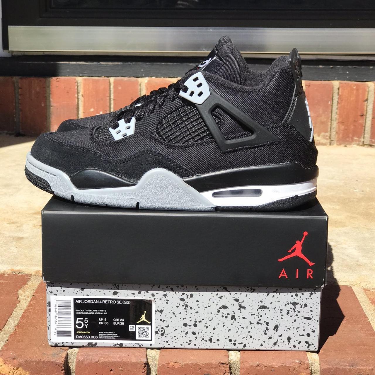 Air Jordan Retro 4 Black Canvas “steel” Gs Sizes - Depop