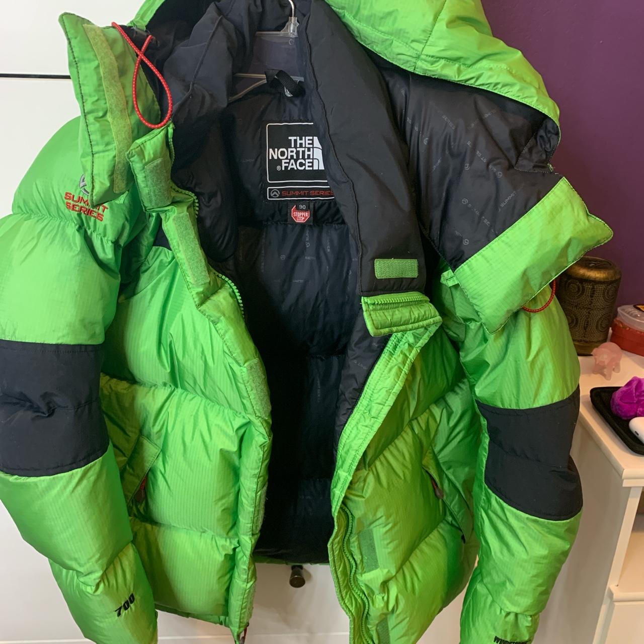 lime green north face puffer