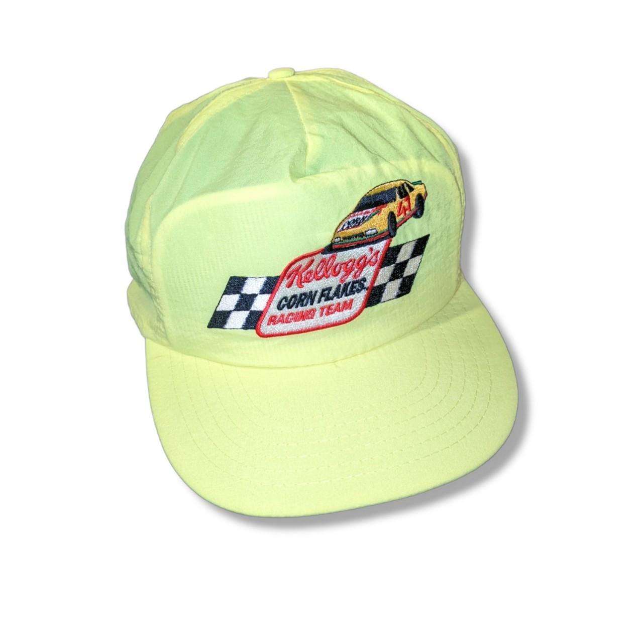 Description: 90s Kellogs Racing Snapback Hat, Neon - Depop