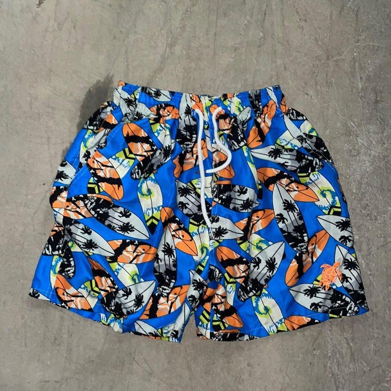Men's Blue and Orange Shorts Depop