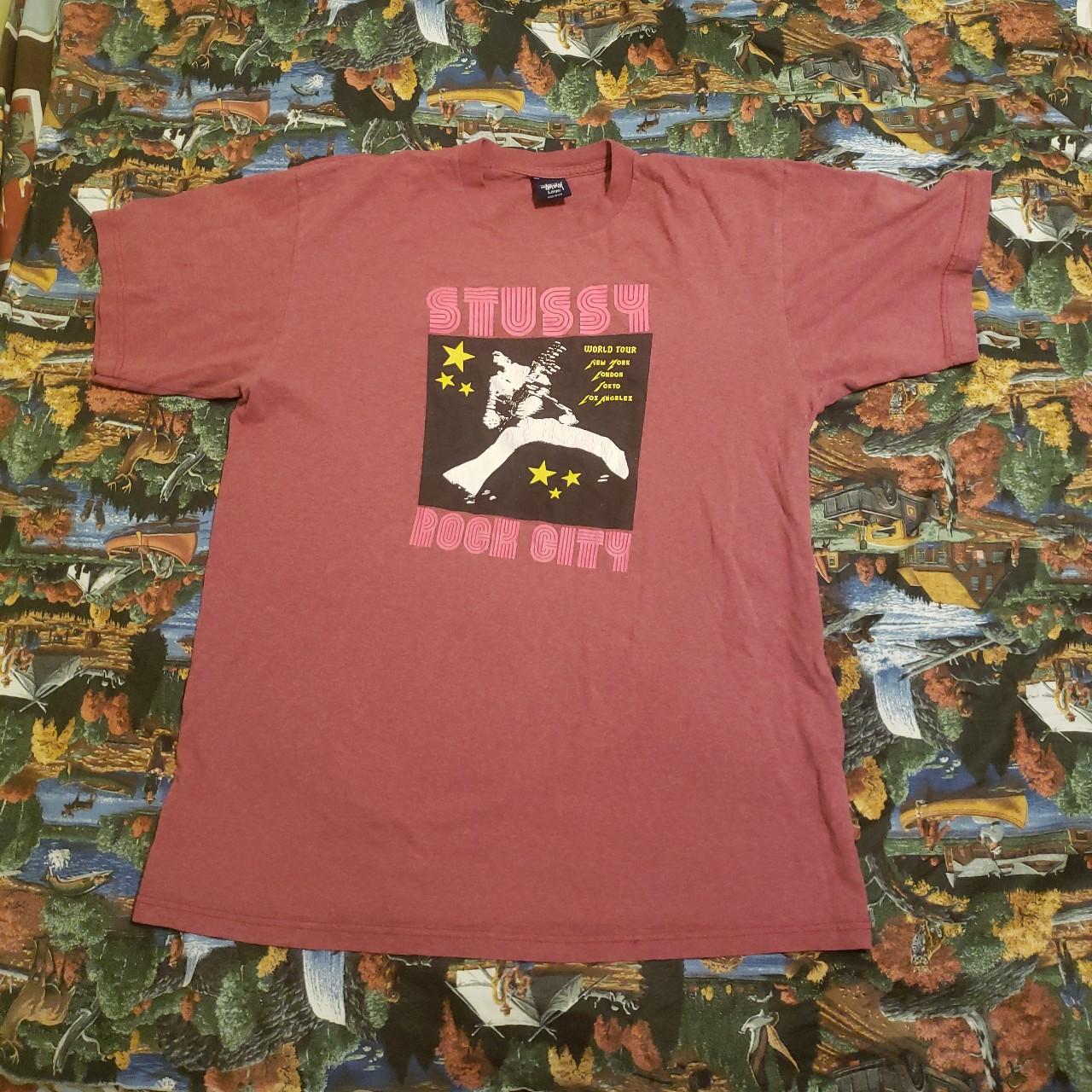 Vintage 90s Made in USA STUSSY ROCK CITY WORLD TOUR... - Depop