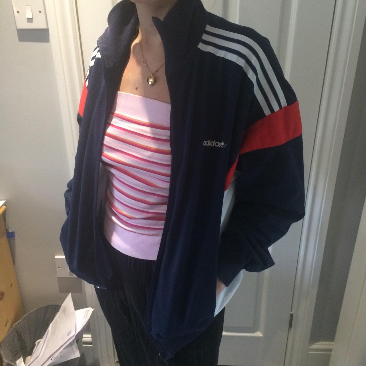 Navy Velour Adidas Vintage Retro Tracksuit Top Depop 6740