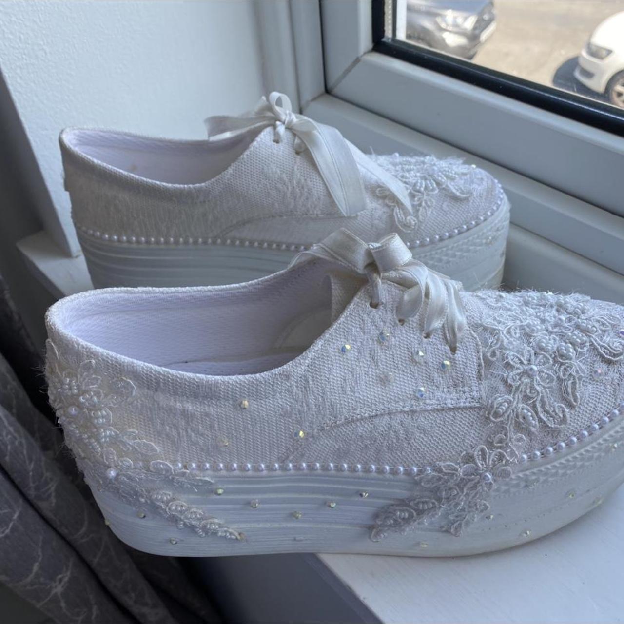 women's white wedge trainers uk