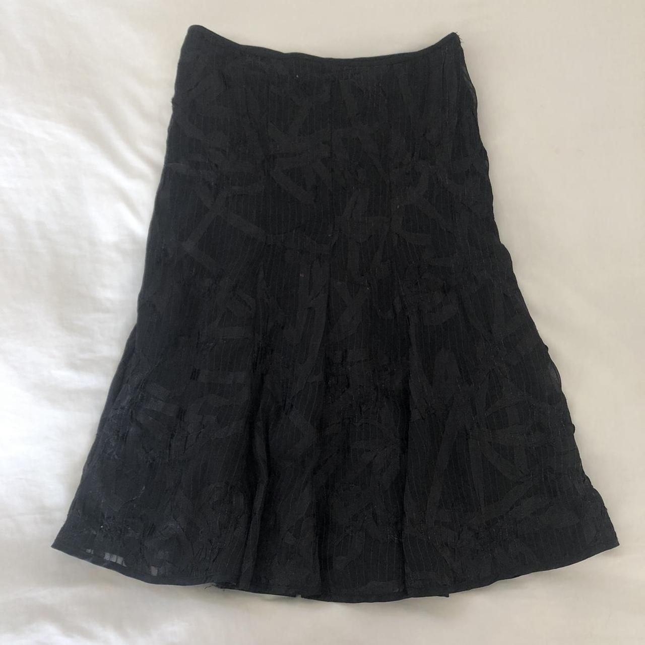 principles black patterned midi skirt vintage and... - Depop