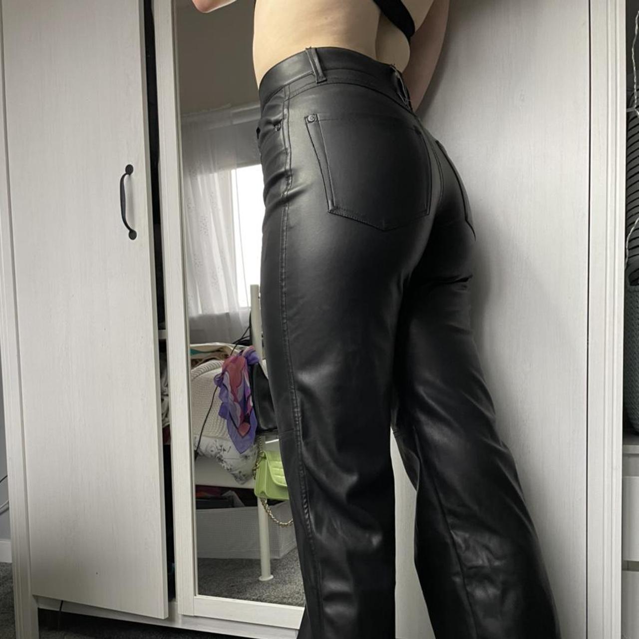 Bershka faux leather wide leg trousers 🖤🦋🦓🥥🐝 Most... - Depop