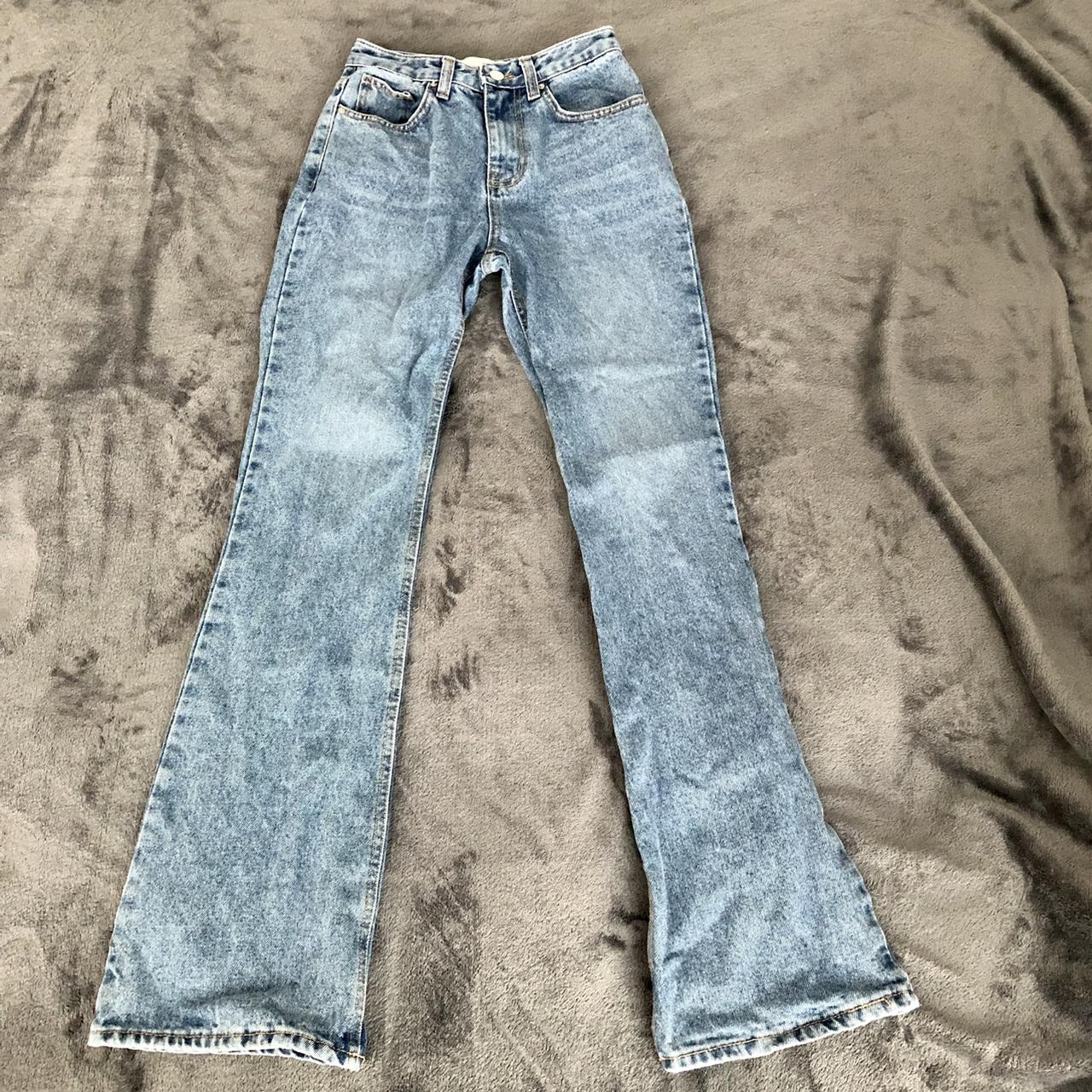 Mid/high waisted mid wash denim flared jeans Bought... - Depop