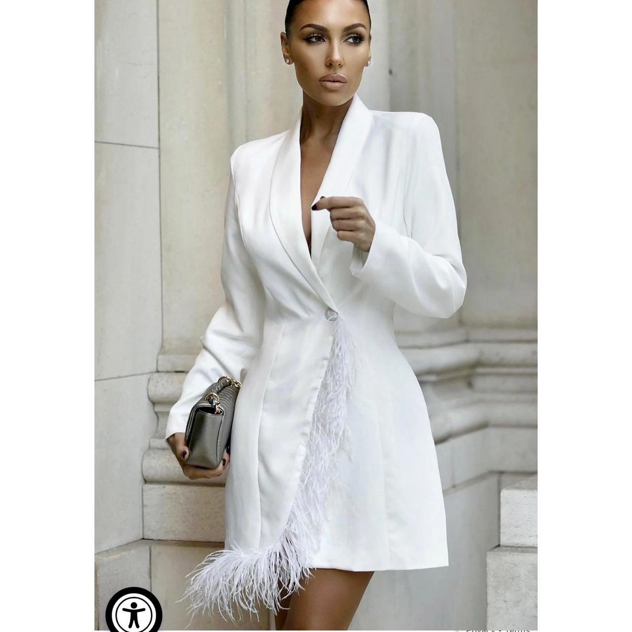 Prized Possession White Feather Wrap Blazer Mini Dress – Club L London - UK