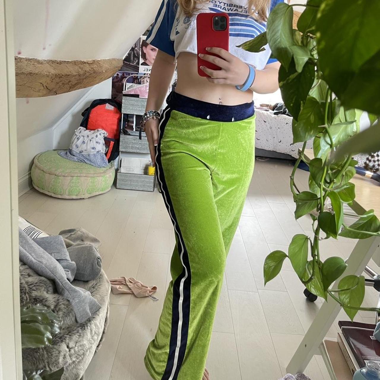 Super cool y2k neon green sweats with navy stripe!... - Depop