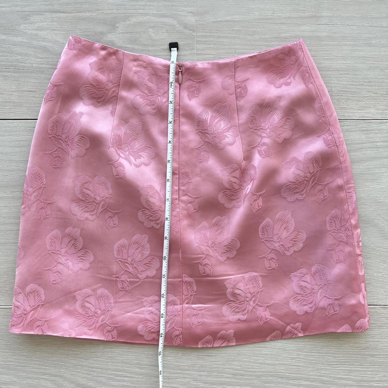 ALEXA CHUNG Pink satin-jacquard mini skirt in Baby... - Depop