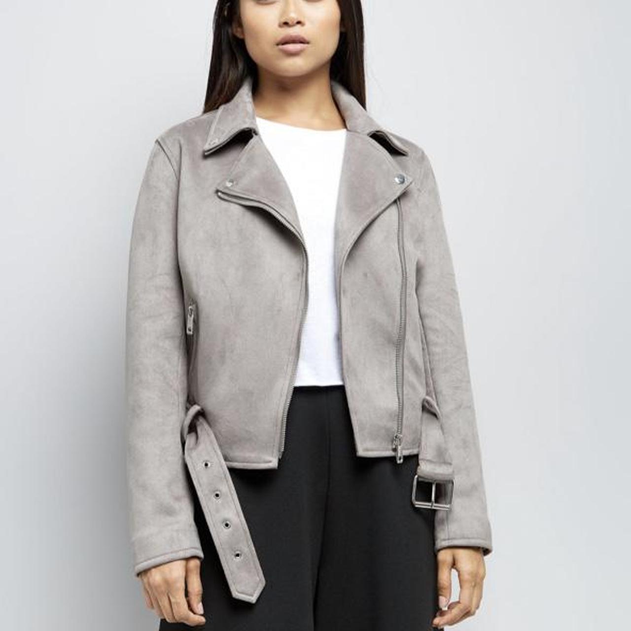 grey suedette biker jacket