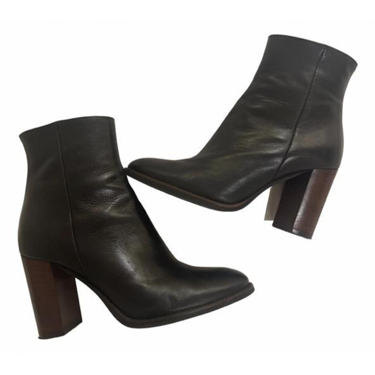Minelli calfskin ankle boots with wood heel. Retail... - Depop