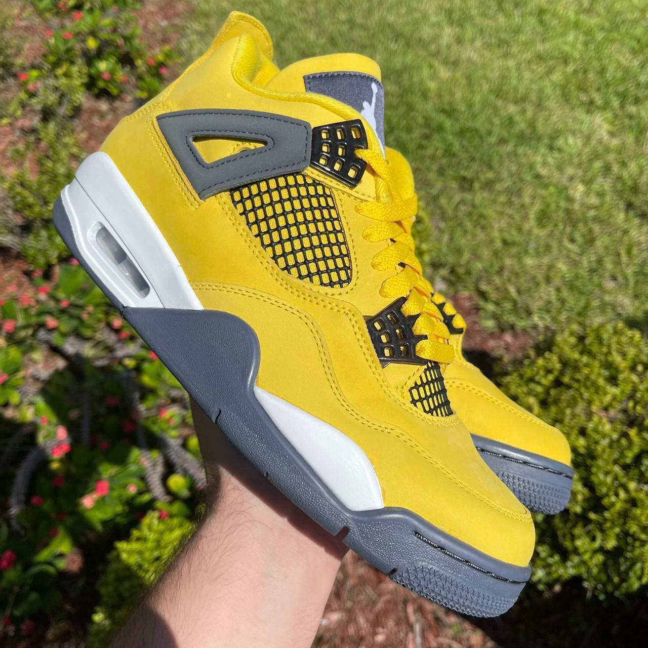 🐝 Nike Air Jordan 4 Yellow Black Condition: Brand... - Depop