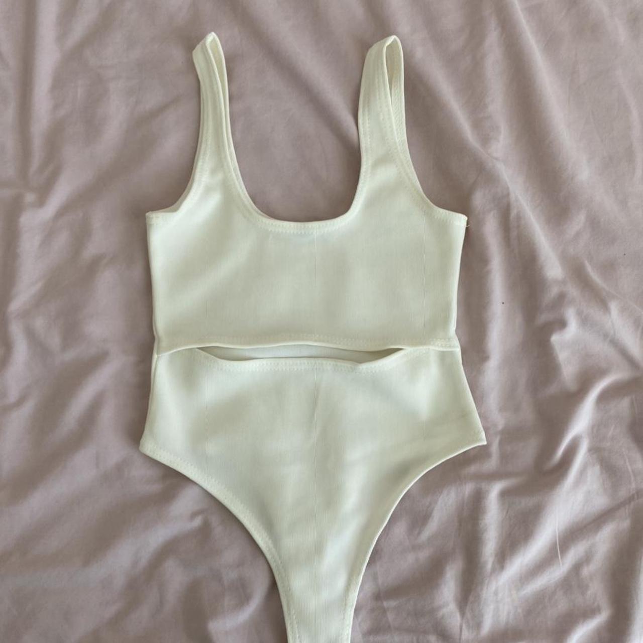sooo cute white bodysuit with under boob cut out... - Depop